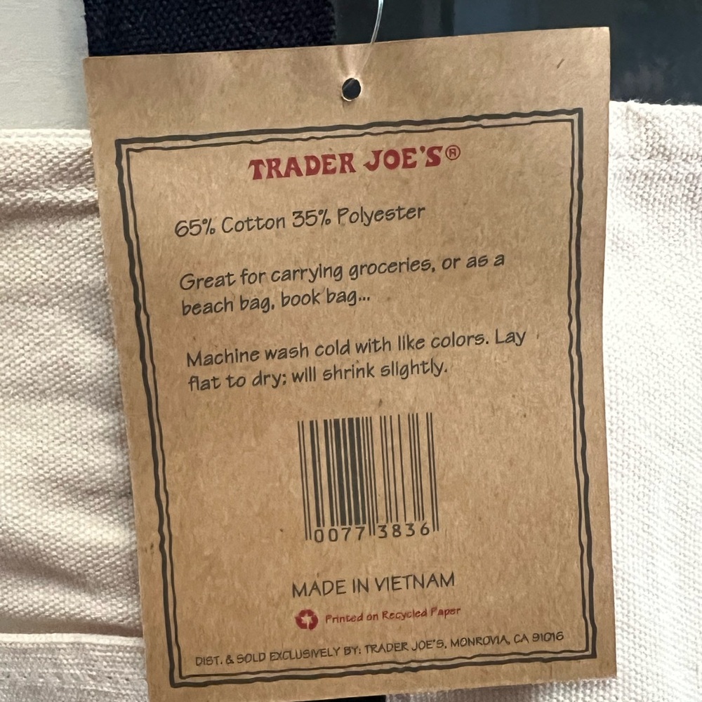 Trader Joe’s LARGE Reusable Heavy Canvas Shopping Bag, Off White & Navy Blue - Picture 4 of 6